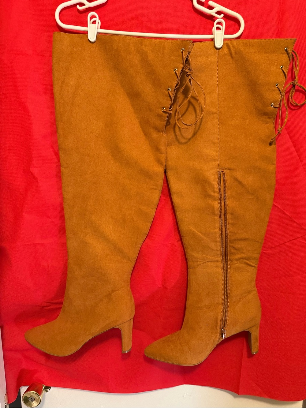 Fashion to Figure Cognac Over-the-Knee Lace-Up Suede Boots